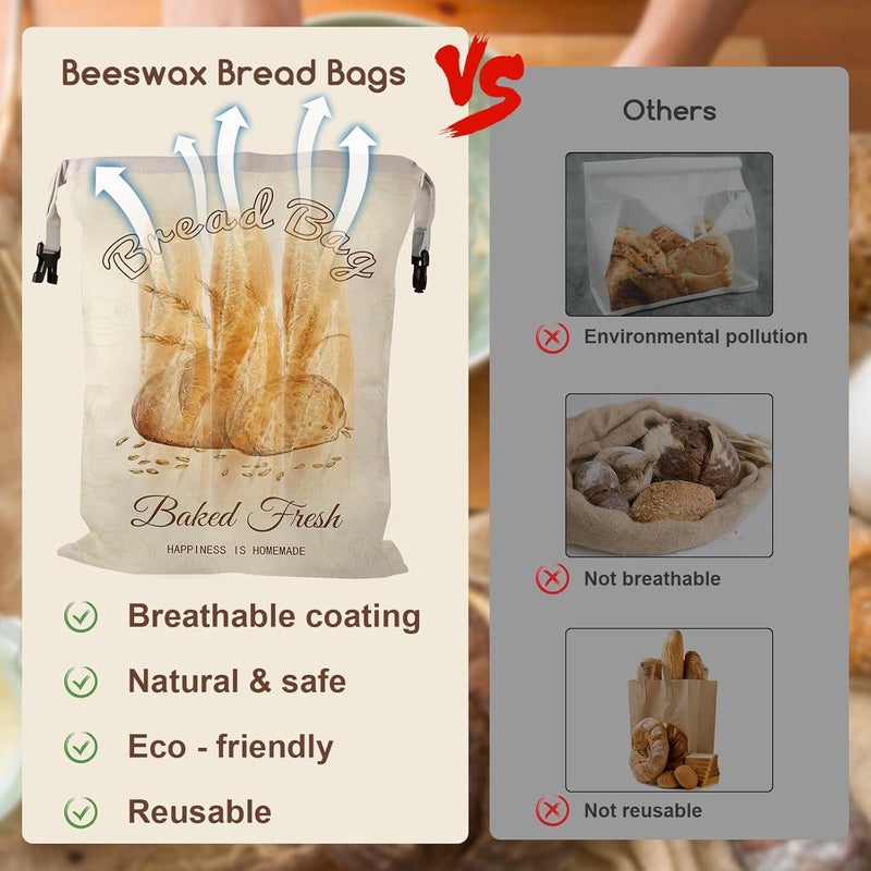 fufeisi Beeswax Bread Bags for Sourdough, 2 Pack Reusable Bread Bag for Storage XL 17x13 Inch, Large Linen Bags for Homemade Sourdough - Keep Fresh, Freezer Safe - Image 4